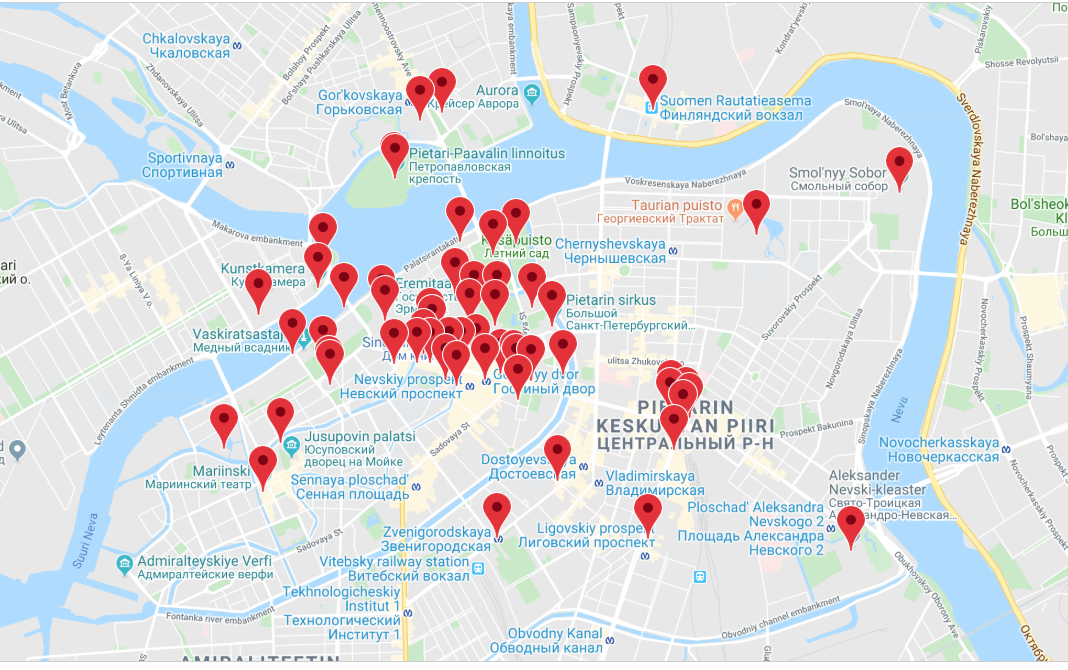 Pietarin käyntikohteet kartalla | Pietari-matkaopas